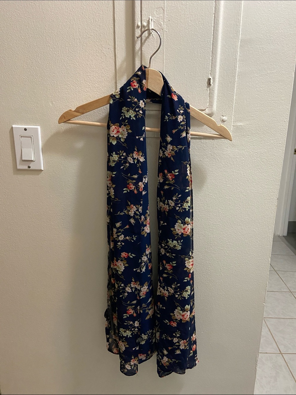 Navy Floral Lightweight Scarf Wrap - Women's Floral Accessory